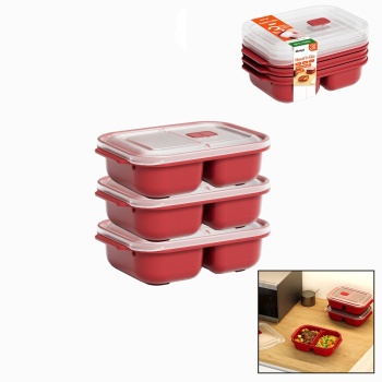 3 PCS KIRMIZI BÖLME DİKDÖRTGEN SAKLAMA KAB SET 1200ML (5460)