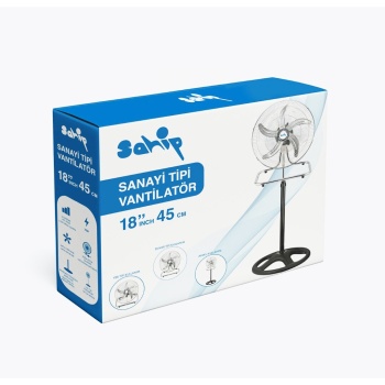 3İN1 KULLANIM 18 İNÇ 45 CM SANAYİ TİPİ AYAKLI VANTİLATÖR 5-METAL PERVANE 3-KADEME HIZ 75WY:150CM FAN (5460)