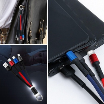 Işıklı Anahtarlık Model 3 in 1 USB Çıkışlı MİKRO,TYPE-C ve İphone Uyumlu Şarj Kablosu (5460)