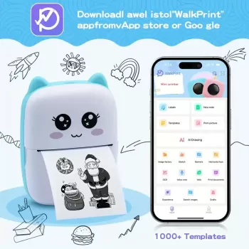 Taşınabilir Yazıcı, Mini Cep Kablosuz Termal Yazıcı Android iOS Akıllı Telefonlar için Uygun, BT Mürekkepsiz Baskı, Etiketler, Fişler, Fotoğraflar, Notlar, Öğrenme (5460)