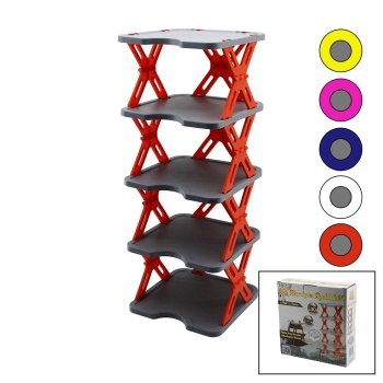 YENİ NESİL AKORDİYON - KATLANIR - 5 KATLI PLASTİK AYAKKABILIK GRİ TABAN-27X27CM - RENKLİ AYAKLAR (5460)