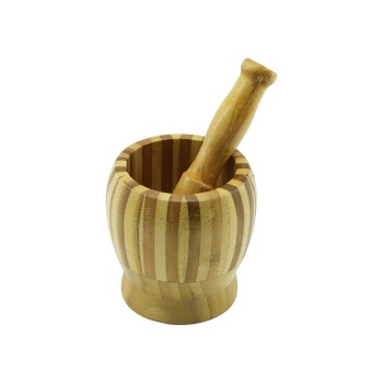AHŞAP BAMBU - ÇİZGİLİ HAVAN SARIMSAK DÖVECEK Ç: 9.5CM--D: 6.6CM--Y:10.5CM FİLELİ AMBALAJ (5460)