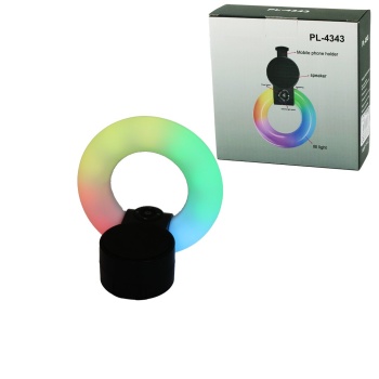 YUVARLAK HALKA - PLASTİK GÖVDE BLUETOOTH WİRELESS MİNİ HOPARLÖR SPEAKER USB ŞARJLI - IŞIKLI TELFON TUTUCU 5W PL-4343 (5460)