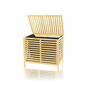 KALIN AHŞAP BAMBU KİRLİ ÇAMAŞIR SEPETİ SİYAH KUMAŞ ÇANTALI SEPET=50X38X55CM (5460)