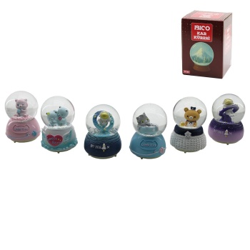 ORTA BOY - 8CM PİLLİ - IŞIKLI MÜZİKLİ KAR KÜRESİ CAM HAYVAN FİGÜRLÜ - DESEN MİX RENKLİ HERHANGİ BİR TANESİ GÖNDERİLİR (5460)
