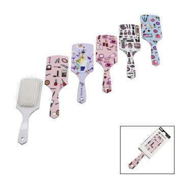 SAÇ FIRÇASI - TARAK  PLASTİK RENKLİ DESENLİ SAP - BEYAZ FIRÇA KILLARI (5460)