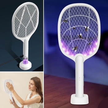 Şarjlı Sinek Öldürücü Masaüstü Standlı,Mor Işık Sinek Kovucu Raket 5w (5460)