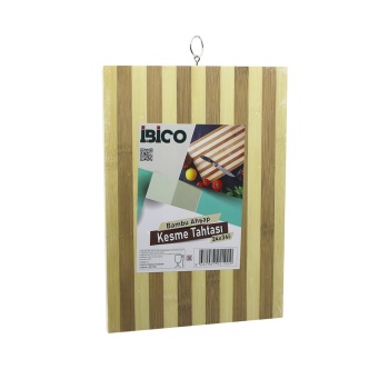 24 X 34 X 1.4CM BEYAZ ÇİZGİLİ AHŞAP BAMBU KESİM PANOSU - KESME TAHTASI METAL KULPLU (5460)