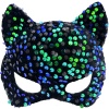 Siyah Kadife Kumaş Üzerine Mavi Yeşil Payetli Pullu Parti Maskesi 16x14 cm (5460)