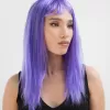Mor Renk Uzun Düz Parti Peruğu (5460)