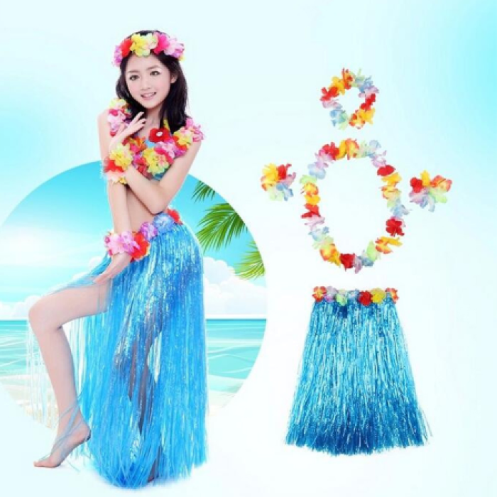Luau Aloha Hawaii Partisi  Etek Taç ve Bileklik Seti Mavi (5460)