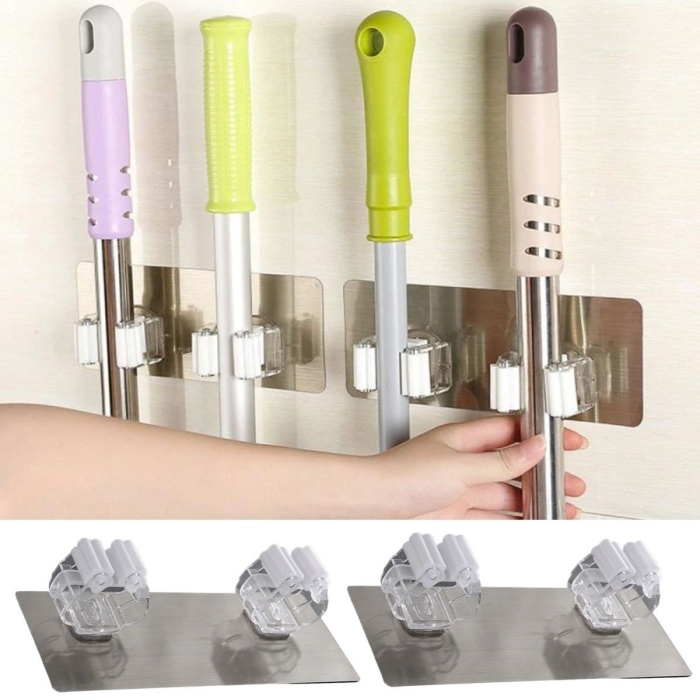 Pratik Organizer 4'lü Yapışkanlı Fırça Paspas Mop Fırça Sabitleyici Ergonomik Alet Aparatı (5460)