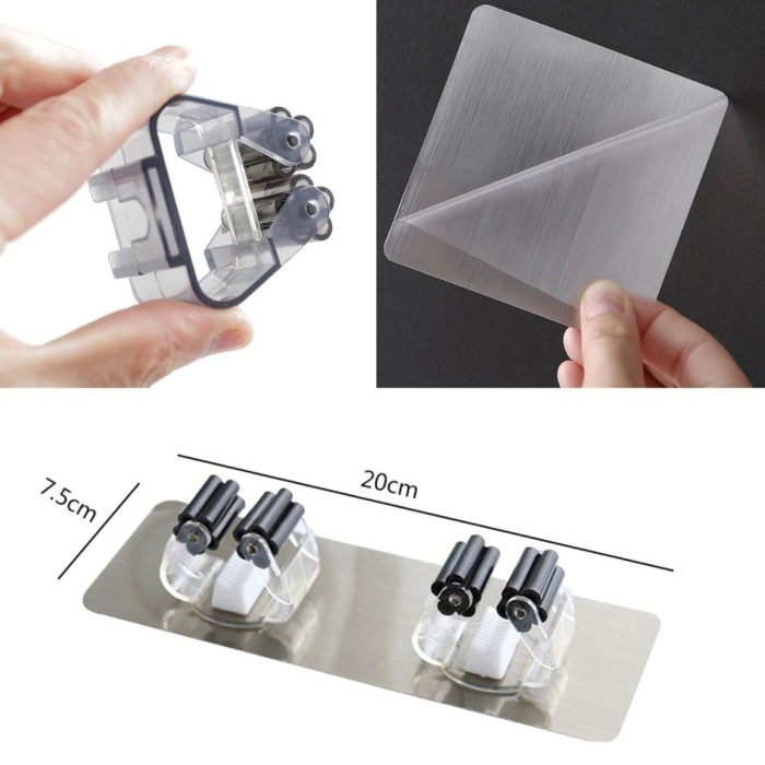 Pratik Organizer 4'lü Yapışkanlı Fırça Paspas Mop Fırça Sabitleyici Ergonomik Alet Aparatı (5460)