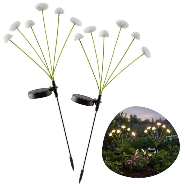 2 Adet Plastik Mantar Solar Bahçe Lambası – Güneş Enerjili LED Dış Mekan Aydınlatma, Otomatik Sensörlü Dekoratif Bahçe Işığı (5460)