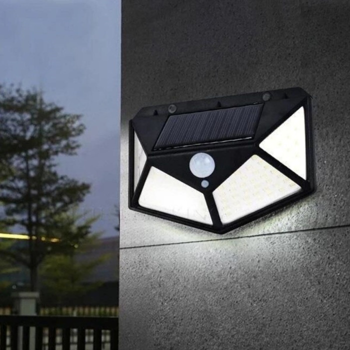 100 Ledli 3 Farklı Aydınlatma Ayarlı Solar Güneş Enerjili Hareket Sensörlü Bahçe Duvar Lambası (5460)