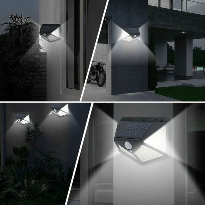 100 Ledli 3 Farklı Aydınlatma Ayarlı Solar Güneş Enerjili Hareket Sensörlü Bahçe Duvar Lambası (5460)