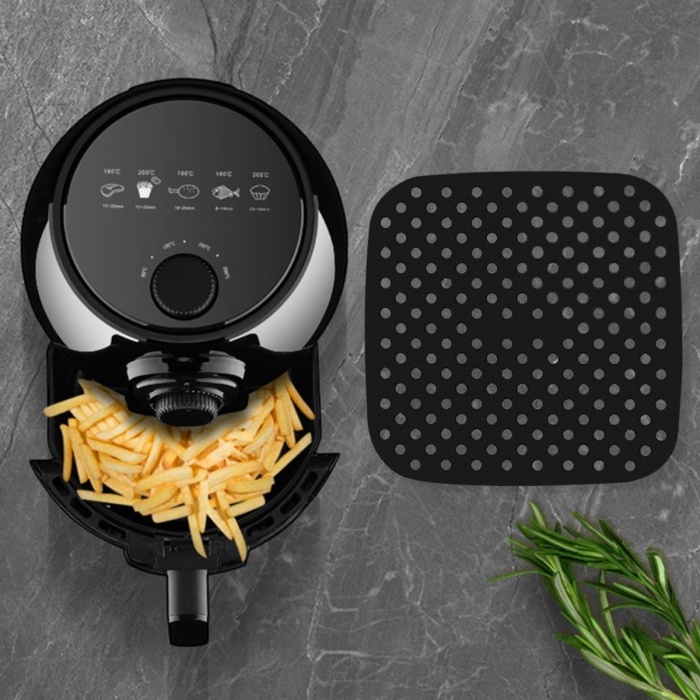 Siyah Isıya Dayanıklı Yıkanılabilir Silikon Fırın Ve Airfryer Kare Model Pişirme Matı 21,5 Cm (5460)