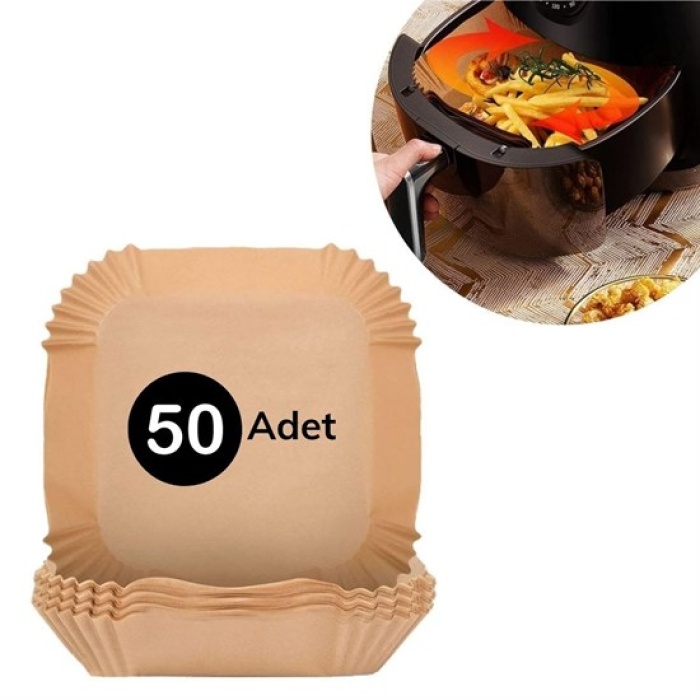 50 Adet Air Fryer Pişirme Kağıdı Tek Kullanımlık Hava Fritöz Yağ Geçirmez Yapışmaz Kare Tabak Model (5460)