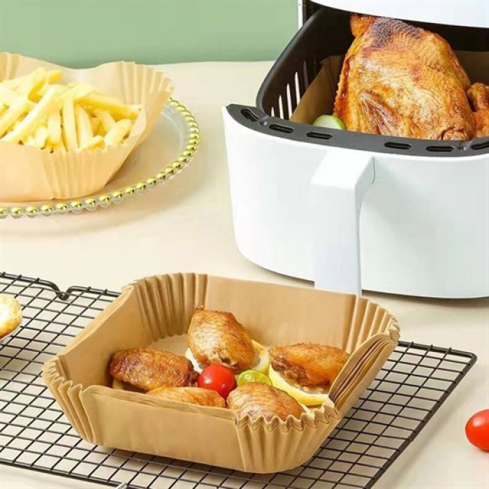 50 Adet Air Fryer Pişirme Kağıdı Tek Kullanımlık Hava Fritöz Yağ Geçirmez Yapışmaz Kare Tabak Model (5460)