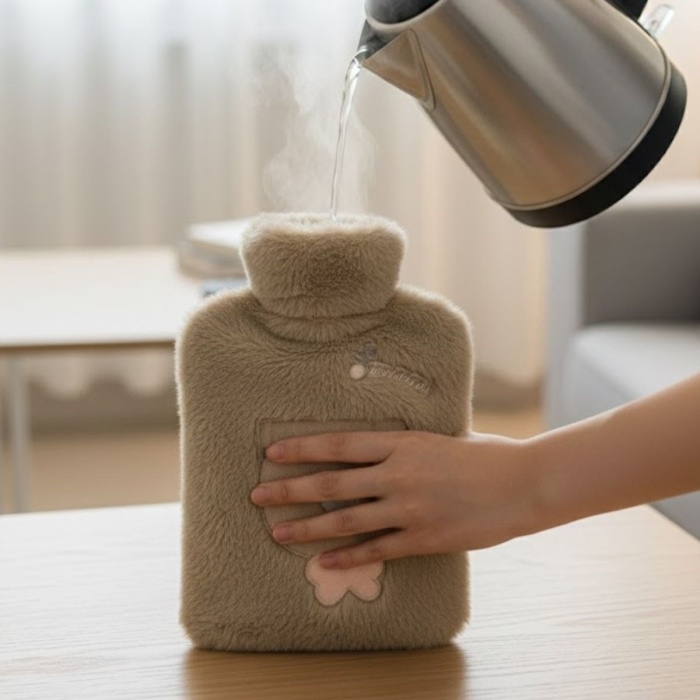 Papyonlu Ayıcıklı Kahverengi Figürlü Peluş Sıcak Su Torbası 1 Lt – Yumuşak Kılıf, Uzun Süre Sıcak Tutan Termal Su Torbası (5460)