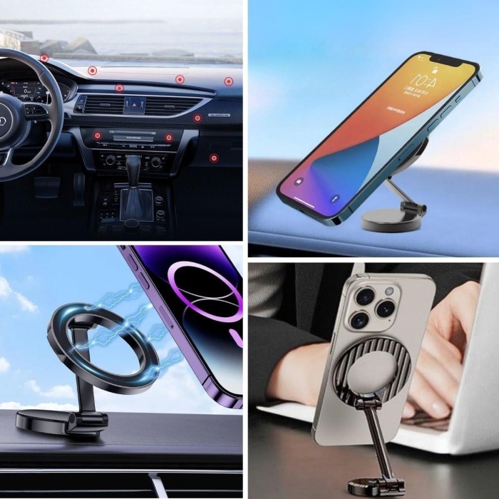 Tüm Telefonlarla Uyumlu Manyetik Araç Telefonu Tutacağı Katlanır 360 Derece Dönen Telefon Standı (5460)