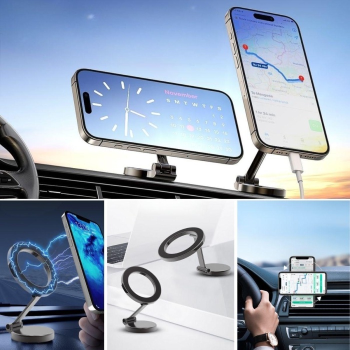 Tüm Telefonlarla Uyumlu Manyetik Araç Telefonu Tutacağı Katlanır 360 Derece Dönen Telefon Standı (5460)
