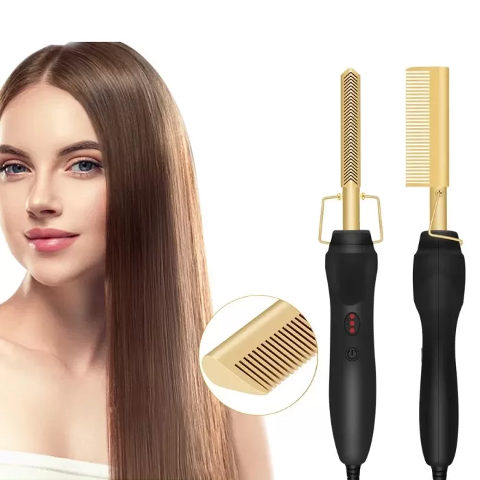 2 in 1 Elektrikli Isıtma Tarak Saç Düzleştirici Bigudi Islak Kuru Saç  Fırçası Saç Şekillendirici Egonex (5460)