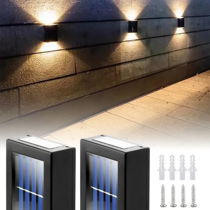 Solar Çift Taraflı Duvar Lambası Güneş Enerjili Aydınlatma Dekorasyon Aplik Işık 2 Li (5460)