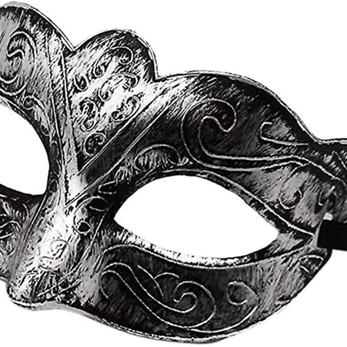 Maskeli Balo Antik Gri Gümüş Eskitilmiş Maske Balo Venedik (5460)