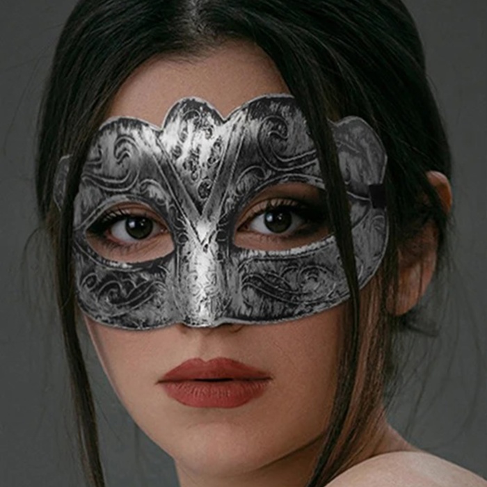 Maskeli Balo Antik Gri Gümüş Eskitilmiş Maske Balo Venedik (5460)