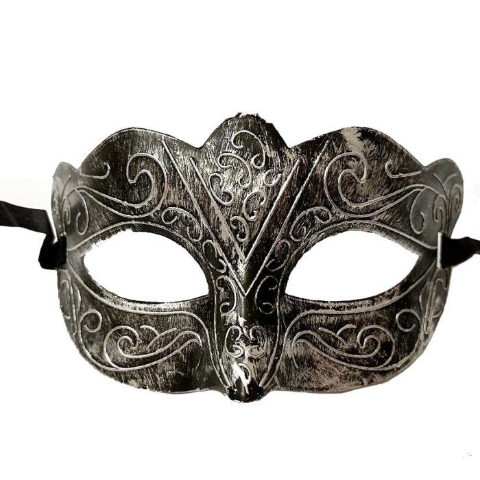 Maskeli Balo Antik Gri Gümüş Eskitilmiş Maske Balo Venedik (5460)