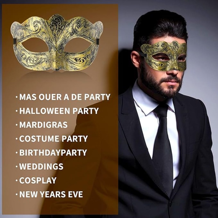 Altın Renk Eskitme Maskeli Balo Maskesi – Venedik Tarzı Parti Maskesi (5460)