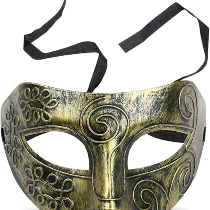 Altın Eskitme Yüz Maskesi - Antik Tarz Balo Maskesi (5460)
