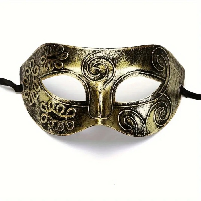 Altın Eskitme Yüz Maskesi - Antik Tarz Balo Maskesi (5460)