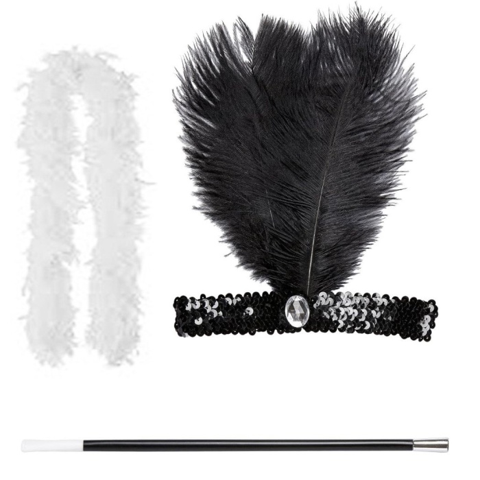 Retro Charliston Otrişli Aksesuar Seti – 20&amp;#39;ler 90&amp;#39;lar Gatsby Kostüm Seti (5460)