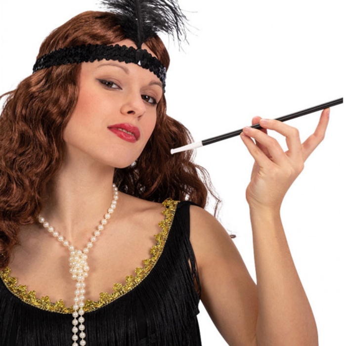 1920&amp;apos;ler Gatsby Aksesuar Seti – Siyah Charleston Saç Bandı &amp;amp;amp; Sigaralık (5460)
