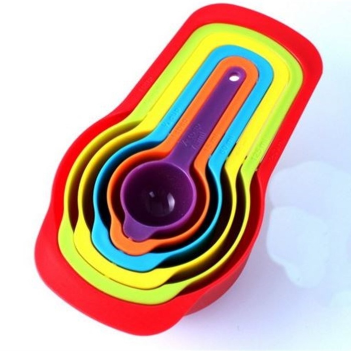 Pratik Ölçü Kaşığı Kabı 5&amp;apos;li Şeker Baharat Sıvı Ölçer Aparat (5460)