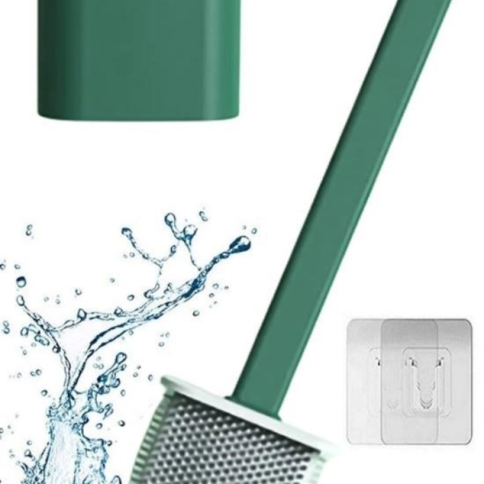 Duvara Monte Edilebilir Kapaklı Askılı Klozet Yumuşak Silikon Başlıklı Tuvalet Fırçası Seti (5460)