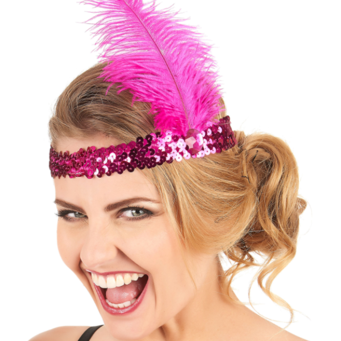 Fuşya Renk Tüylü Çarliston Saç Bandı (5460)