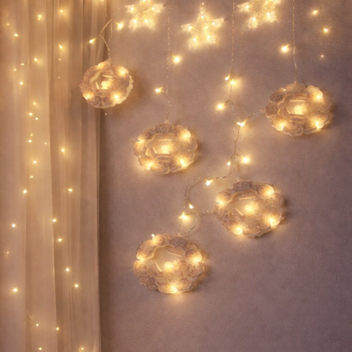 3MT FİŞLİ - EKLEMELİ RAMAZAN DEKOR LAMBA - PERDE LED SARI BEYAZ YUVARLAK CAMİ - YILDIZ EKL-09-04 (5460)