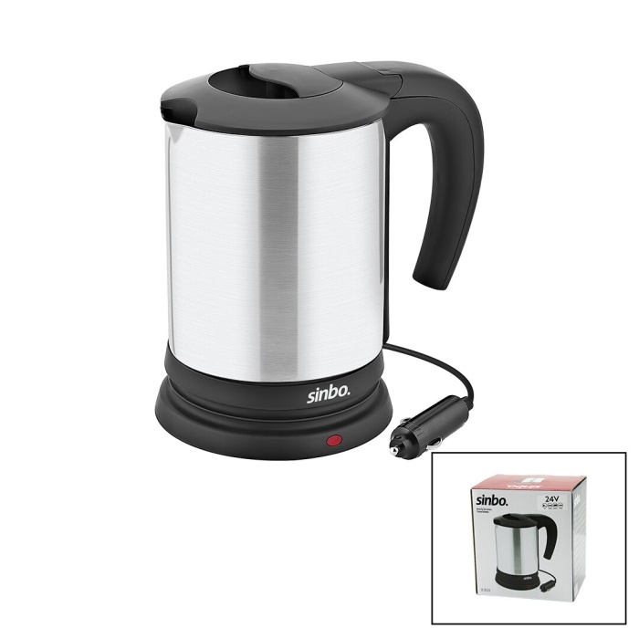 SİNBO SK-8034 24V ARAÇ İÇİ KETTLE PASLANMAZ ÇELİK SU ISITICISI 0.8LT  200W  ÇAKMAKLIK FİŞLİ  PLASTİK KAPAK - KULP (5460)