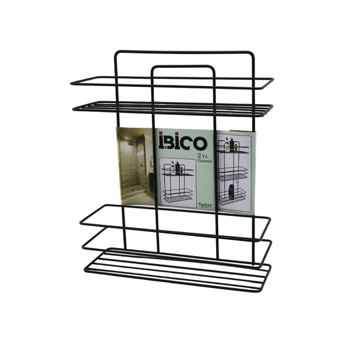 SİYAH  2 KATLI - DİKDÖRTGEN   METAL  BANYO KÖŞELİK - DUŞKABİN RAF - ŞAMPUANLIK (5460)