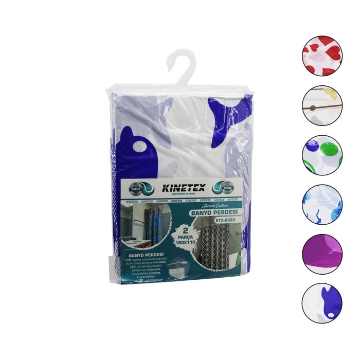 ÇİF KANAT POLYESTER BANYO PERDESİ 2PCS X 180X110CM - 12 HALKALI (5460)