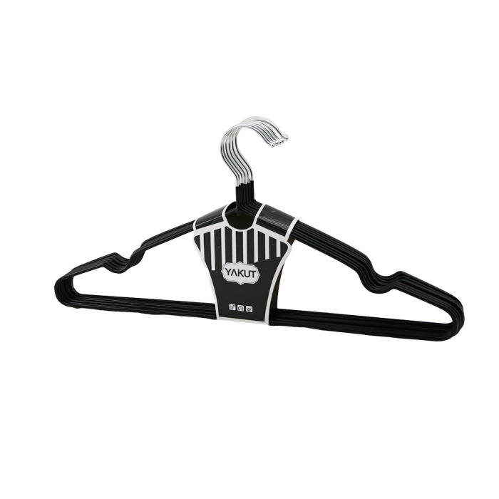 SİYAH 10PCS SİLİKON KAPLAMALI METAL ELBİSE ASKISI (5460)