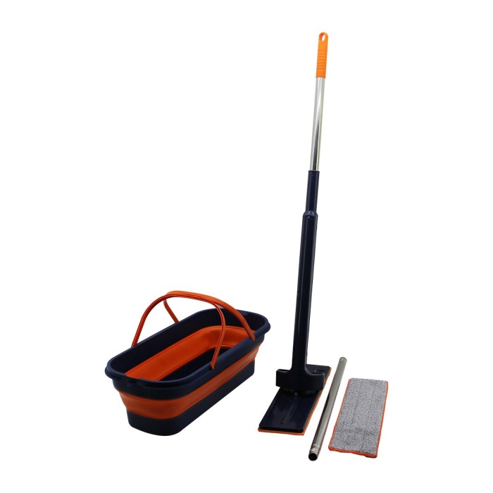 KENDİNDEN SIKMALI KATLANIR - TEKERLİ KOVALI MOP SETİ YEDEK BEZLİ360° BAŞLIK=11.5X41CM- SAP:130CM (5460)