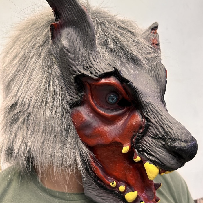 Kafaya Tam Geçmeli Lateks Dişli Ağzı Açık Kurt Maskesi (5460)