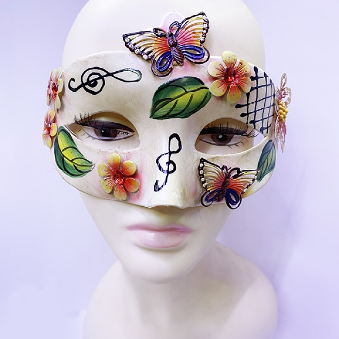 Kelebek ve Çiçek İşlemeli Venedik Maskesi Kırmızı Renk 10x18 cm (5460)