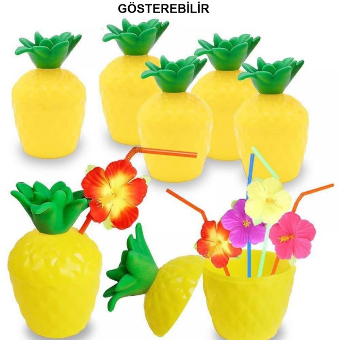 Ananas Hawaii Luau Aloha Pipetli İçecek Kabı Bardak 10x13 cm 1 Adet (5460)