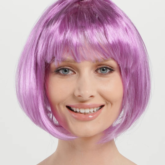 Rose Pembe Renk Düz Kesim Küt Parti Peruğu Kısa Takma Saç (5460)