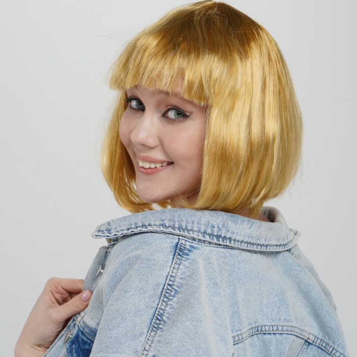 Altın Renk Düz Kesim Küt Parti Peruğu Kısa Takma Saç (5460)